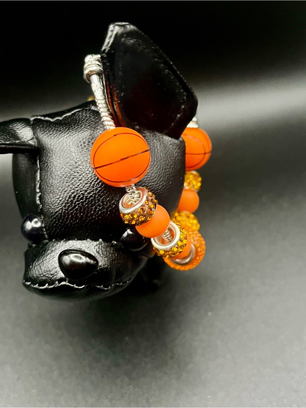 Hand Crafted Orange and Black Basketball Charm Bracelet - Picture 4 of 4